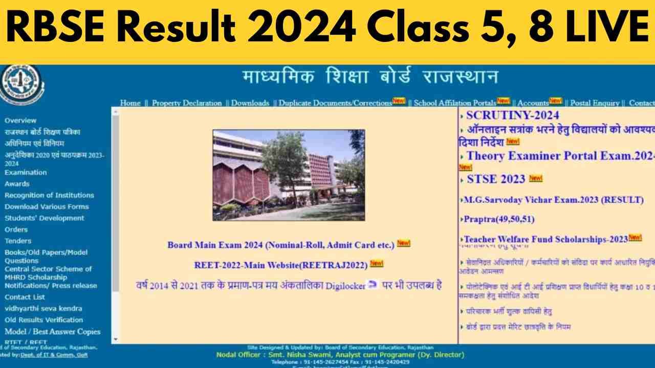 RBSE Result 2024 Class 5, 8 LIVE