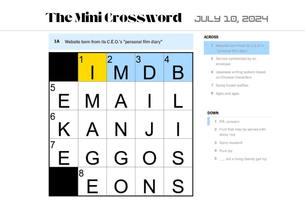 NYT Mini Crossword Answers for July 10, 2024